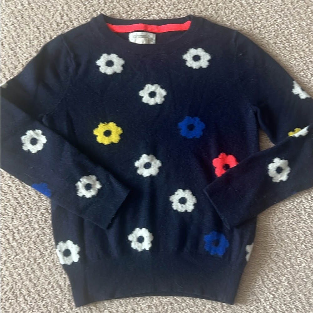 Mini Boden Navy Sweater with Colorful Floral Design